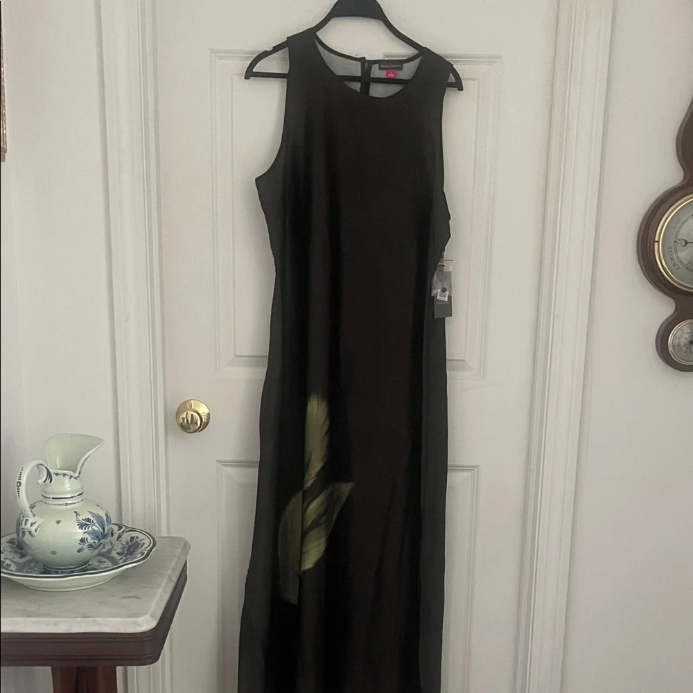 NWT! Vince Camuto Military Green Maxi Dress with Olive Details and leaf design